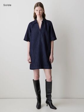 RW&CO. Dark Indigo Denim Midi Shirt Dress